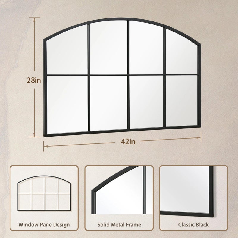 Besdomus Large Black Arched Mirror: 42"x28" Farmhouse Wide Arched Window Mirror - Wall Mounted Decor for Living Room/Entryway/Dining Room - Ideal for Home Decor Enthusiast - Image 2