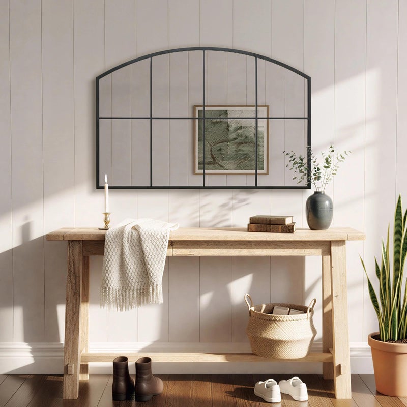 Besdomus Large Black Arched Mirror: 42"x28" Farmhouse Wide Arched Window Mirror - Wall Mounted Decor for Living Room/Entryway/Dining Room - Ideal for Home Decor Enthusiast - Image 5