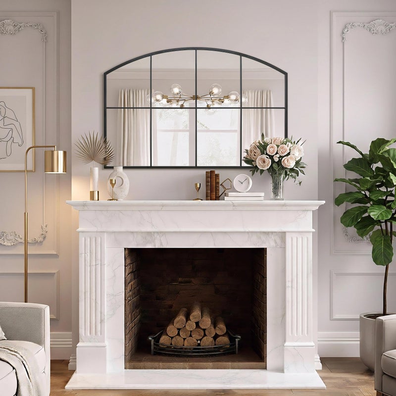 Besdomus Large Black Arched Mirror: 42"x28" Farmhouse Wide Arched Window Mirror - Wall Mounted Decor for Living Room/Entryway/Dining Room - Ideal for Home Decor Enthusiast - Image 4