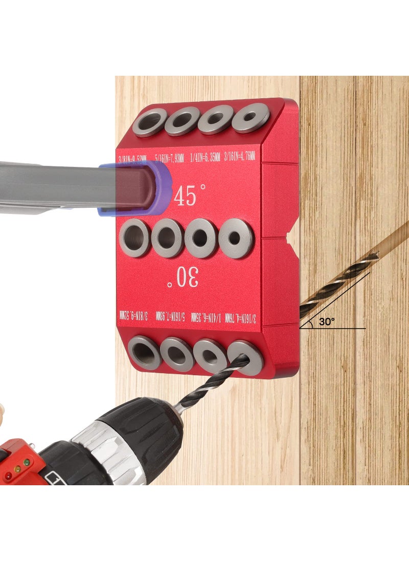 SLIIMU SLIIMU 30 45 90 Degree Angle 4 Sizes Drill Hole Guide Jig for Angled and Straight Hole, Portable Deck Cable Railing Lag Screw Drilling Template Block For Horizontal Cable Wood Post,Stair Wire Handrail  - Image 1
