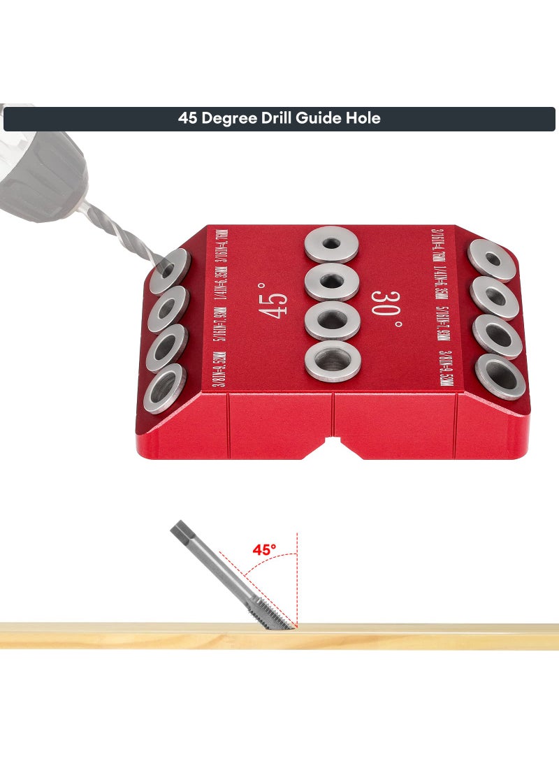 SLIIMU SLIIMU 30 45 90 Degree Angle 4 Sizes Drill Hole Guide Jig for Angled and Straight Hole, Portable Deck Cable Railing Lag Screw Drilling Template Block For Horizontal Cable Wood Post,Stair Wire Handrail  - Image 3