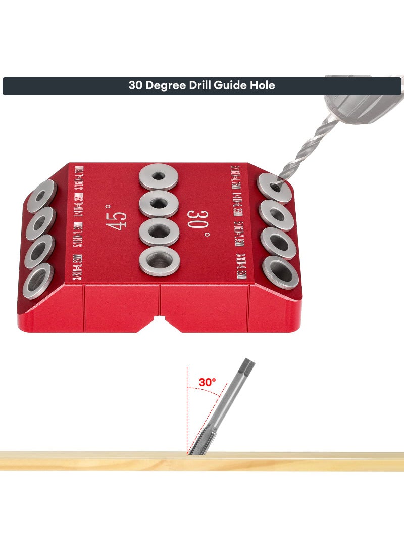 SLIIMU SLIIMU 30 45 90 Degree Angle 4 Sizes Drill Hole Guide Jig for Angled and Straight Hole, Portable Deck Cable Railing Lag Screw Drilling Template Block For Horizontal Cable Wood Post,Stair Wire Handrail  - Image 5
