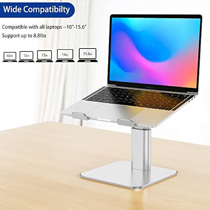rayihni LSX6N LAPTOP STAND, ERGONOMIC ADJUSTABLE NOTEBOOK STAND, RISER HOLDER COMPUTER STAND COMPATIBLE WITH AIR, PRO, DELL, HP, LENOVO MORE 10-15.6" LAPTOPS, SILVER - Image 3