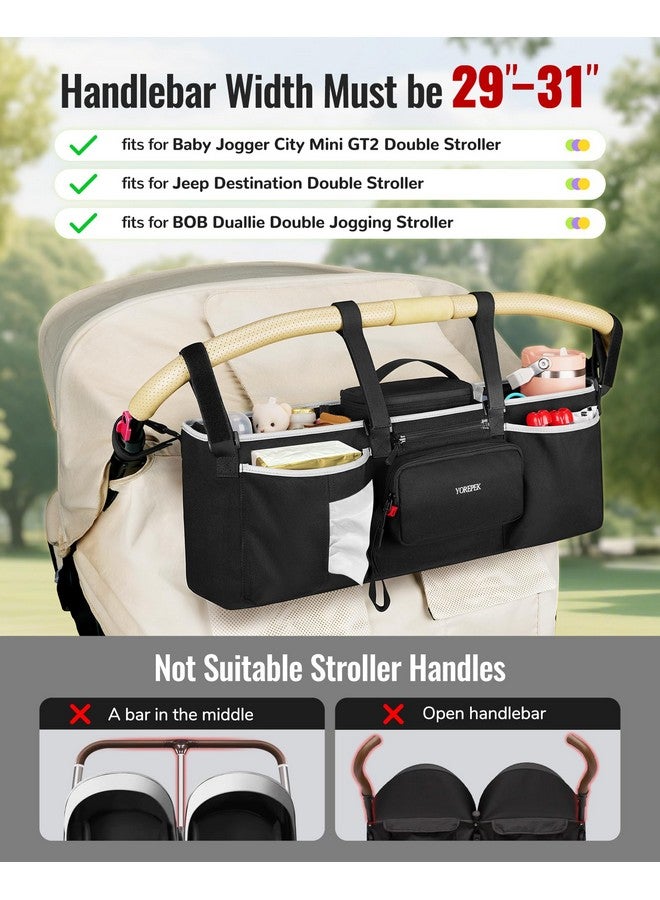 YOREPEK Heavy Duty Double Stroller Organizer for Bob Duallie, Baby Jogger City Mini GT2 and Jeep,Stroller Caddy with Detachable Cooler Bag and Handbag,Stroller Storage Attachment for Baby Accessories - Image 2