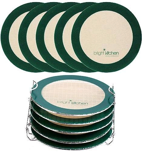 Bright Kitchen 5 Dehydrating Sheets Compatible With Ninja Foodi Dehydrator - 8" Circle Non Stick Drying Herbs Chips Fruit Leather Jerky Food Liner Mats Pressure Cooker - Image 1
