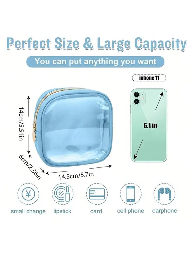 Blue Square Synthetic Makeup Bag Compact Slim Case With Lipstick Foundation And Eyebrow Organizer Window For Travel Daily Use Durable Stylish Beauty Holder - Image 4