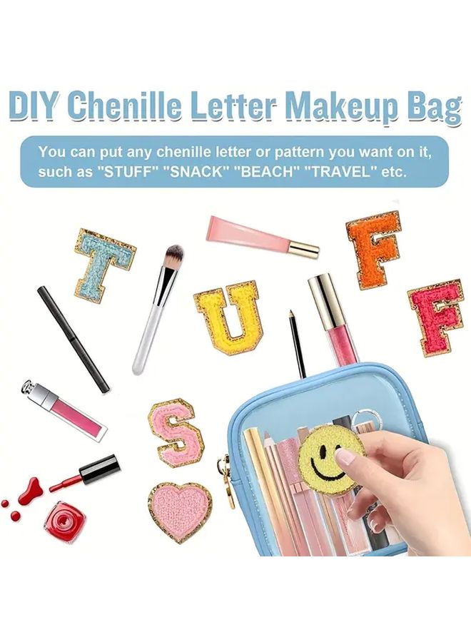 Blue Square Synthetic Makeup Bag Compact Slim Case With Lipstick Foundation And Eyebrow Organizer Window For Travel Daily Use Durable Stylish Beauty Holder - Image 2
