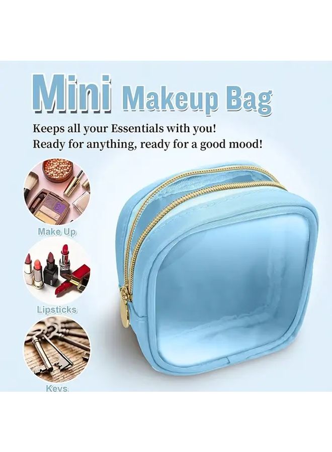 Blue Square Synthetic Makeup Bag Compact Slim Case With Lipstick Foundation And Eyebrow Organizer Window For Travel Daily Use Durable Stylish Beauty Holder - Image 1
