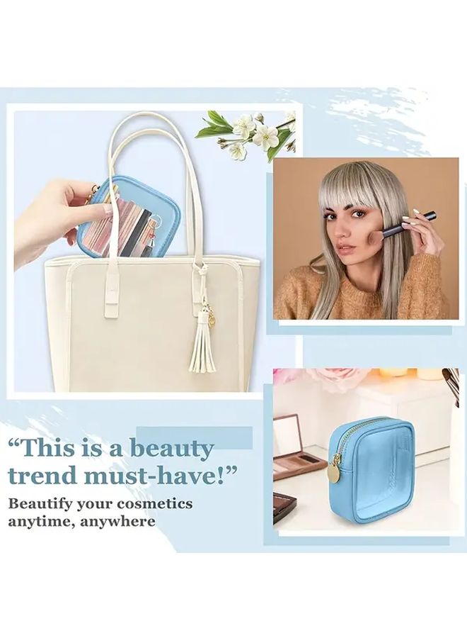 Blue Square Synthetic Makeup Bag Compact Slim Case With Lipstick Foundation And Eyebrow Organizer Window For Travel Daily Use Durable Stylish Beauty Holder - Image 5