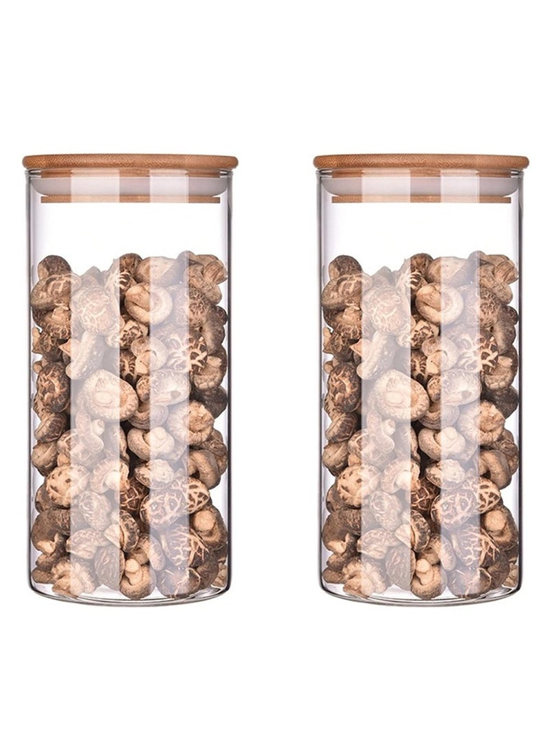 BLACKSTONE Set of 2 Pcs Premium Borosilicate Glass Canister with Airtight Wooden Lids (1500ML) - Image 1