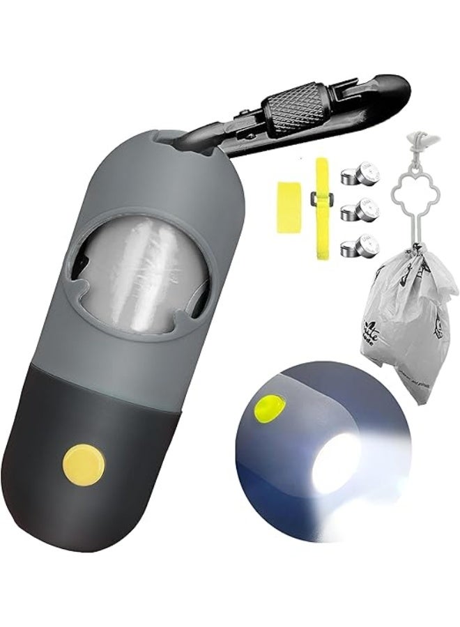 Dog Poop Bag Dispenser With Built In LED Flashlight And Metal Clip Pet Waste Bag Holder For Leash Black - Image 1