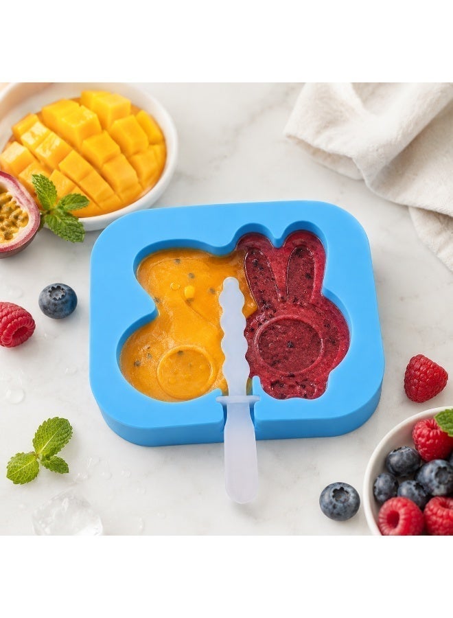 zoba Ice cream molds - Silicone molds in rabbit and duck shapes with sticks - Perfect for making ice cream, cakes, and cheesecakes at home - Multicolored - Two pieces - Image 2