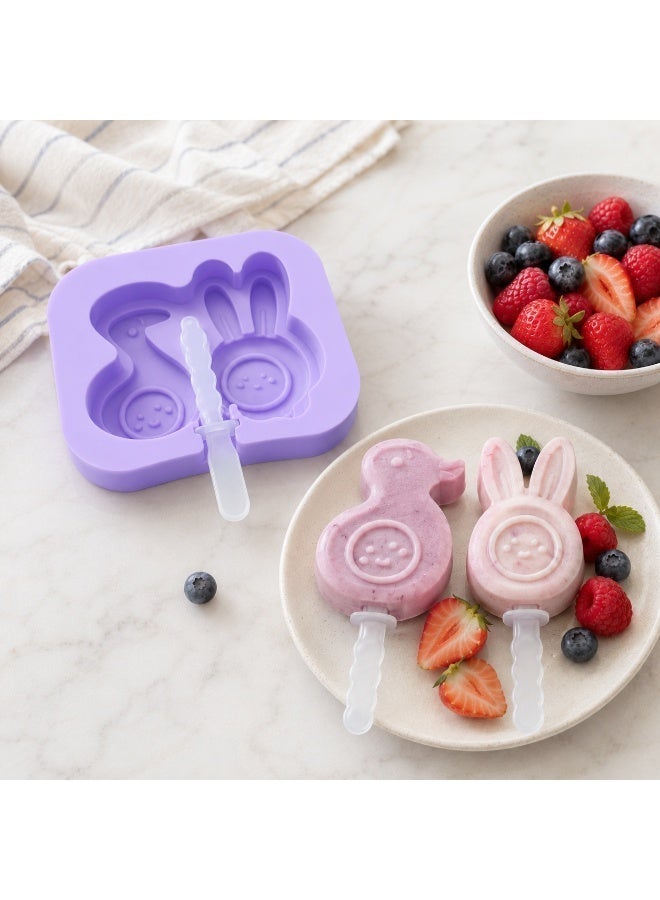 zoba Ice cream molds - Silicone molds in rabbit and duck shapes with sticks - Perfect for making ice cream, cakes, and cheesecakes at home - Multicolored - Two pieces - Image 5