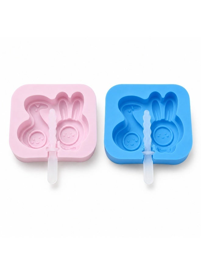 zoba Ice cream molds - Silicone molds in rabbit and duck shapes with sticks - Perfect for making ice cream, cakes, and cheesecakes at home - Multicolored - Two pieces - Image 1