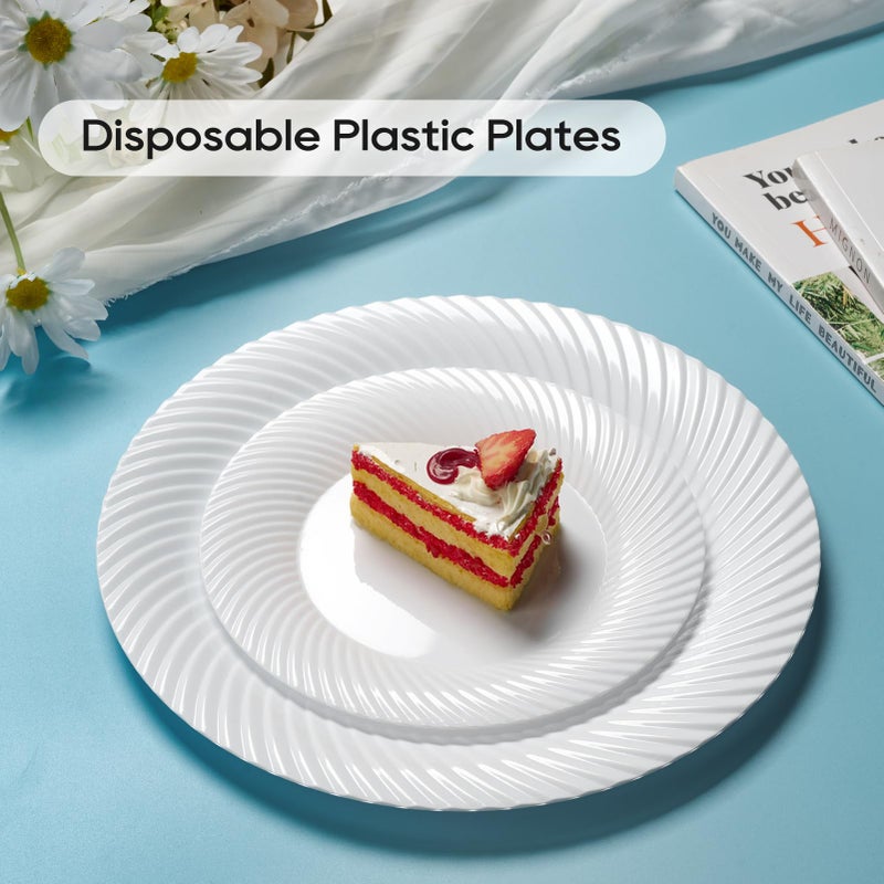 FOCUSLINE 7 Inch White Plastic Plates, 100 Count Disposable Heavy Duty Salad Dessert Plates, Premium Hard Plastic for Weddings, Parties and Events - Image 5