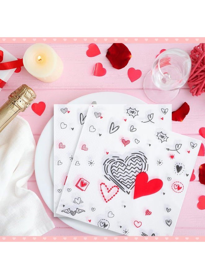 Jetec 100 Pcs Valentine's Day Disposable Paper Napkins Folded 5 x 5 Inch Love Hearts Cocktail Beverage Tissue 3 Ply Thickened Heart Napkins Valentine's Dinner Napkins for Wedding Engagement Party - Image 5