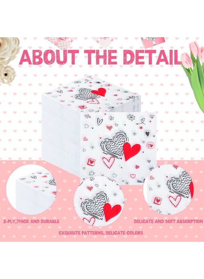 Jetec 100 Pcs Valentine's Day Disposable Paper Napkins Folded 5 x 5 Inch Love Hearts Cocktail Beverage Tissue 3 Ply Thickened Heart Napkins Valentine's Dinner Napkins for Wedding Engagement Party - Image 3