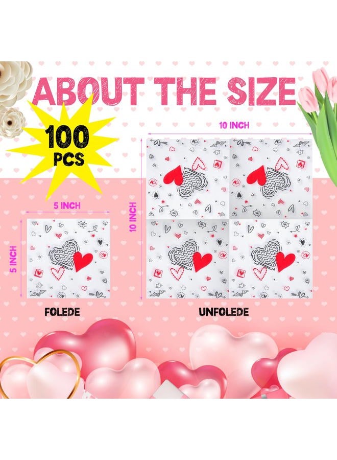 Jetec 100 Pcs Valentine's Day Disposable Paper Napkins Folded 5 x 5 Inch Love Hearts Cocktail Beverage Tissue 3 Ply Thickened Heart Napkins Valentine's Dinner Napkins for Wedding Engagement Party - Image 2