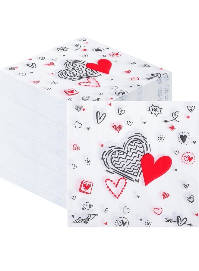 Jetec 100 Pcs Valentine's Day Disposable Paper Napkins Folded 5 x 5 Inch Love Hearts Cocktail Beverage Tissue 3 Ply Thickened Heart Napkins Valentine's Dinner Napkins for Wedding Engagement Party - Image 1