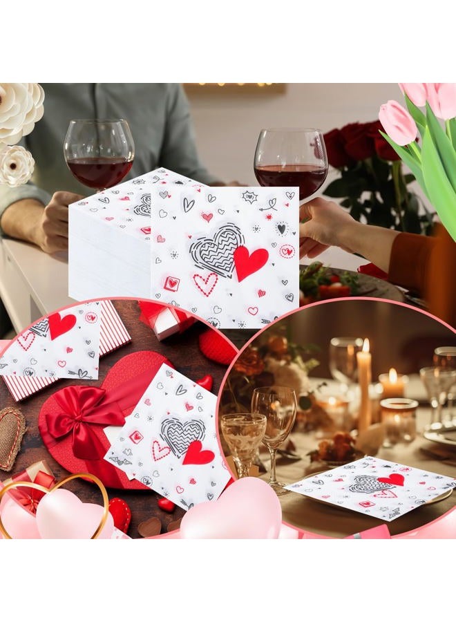 Jetec 100 Pcs Valentine's Day Disposable Paper Napkins Folded 5 x 5 Inch Love Hearts Cocktail Beverage Tissue 3 Ply Thickened Heart Napkins Valentine's Dinner Napkins for Wedding Engagement Party - Image 4
