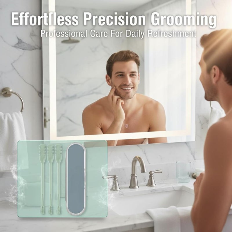 3 Pcs Nose Hair Trimmer Set, Manual, Double-Sided, 360° Rotating Dual-Edge Blades, Ergonomic Handle, Mint Green with Cleaning Brush, for Family Use - Image 4