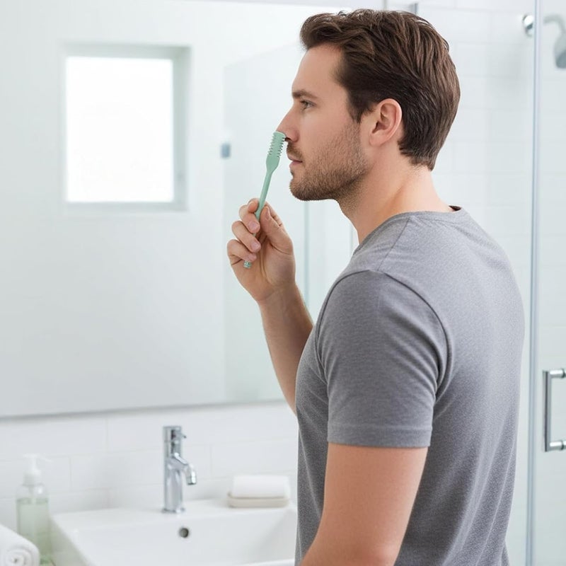3 Pcs Nose Hair Trimmer Set, Manual, Double-Sided, 360° Rotating Dual-Edge Blades, Ergonomic Handle, Mint Green with Cleaning Brush, for Family Use - Image 5