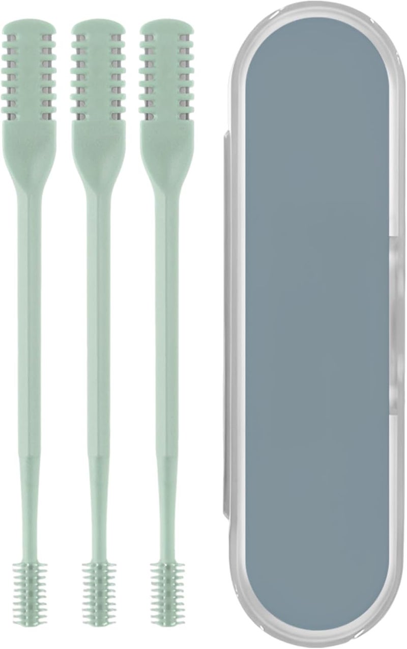 3 Pcs Nose Hair Trimmer Set, Manual, Double-Sided, 360° Rotating Dual-Edge Blades, Ergonomic Handle, Mint Green with Cleaning Brush, for Family Use - Image 1