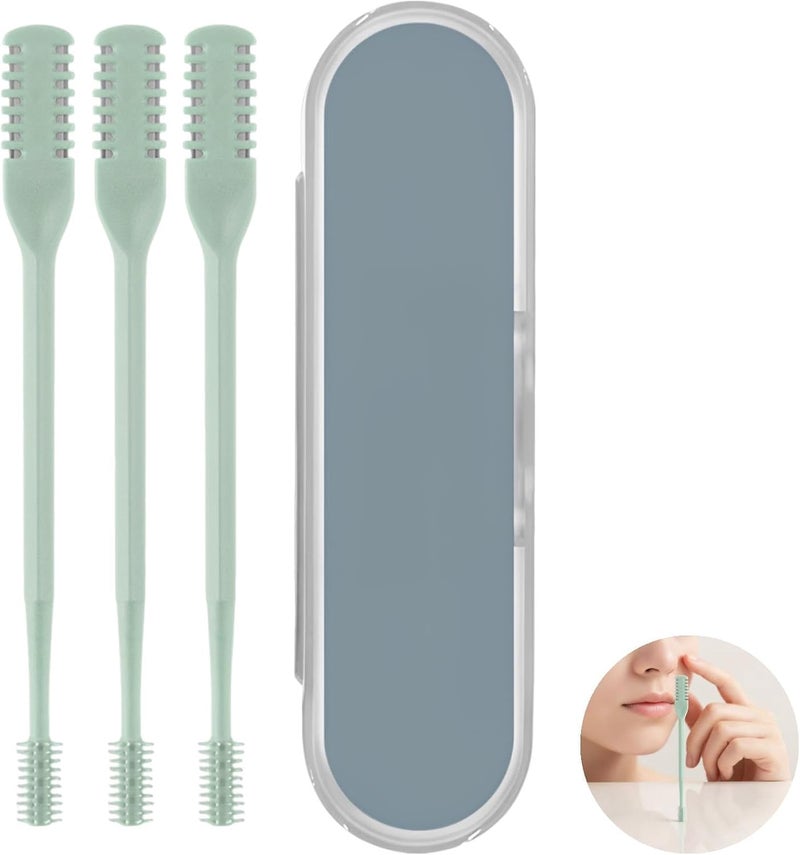 3 Pcs Nose Hair Trimmer Set, Manual, Double-Sided, 360° Rotating Dual-Edge Blades, Ergonomic Handle, Mint Green with Cleaning Brush, for Family Use - Image 3