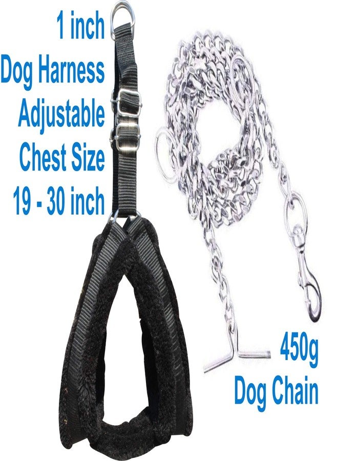 PEDIGONE Dog Belt Combo of Nylon Fur Padded Dog Harness with Dog Chain Specially for Medium Breeds Dog Harness Chain (Black) - Image 2