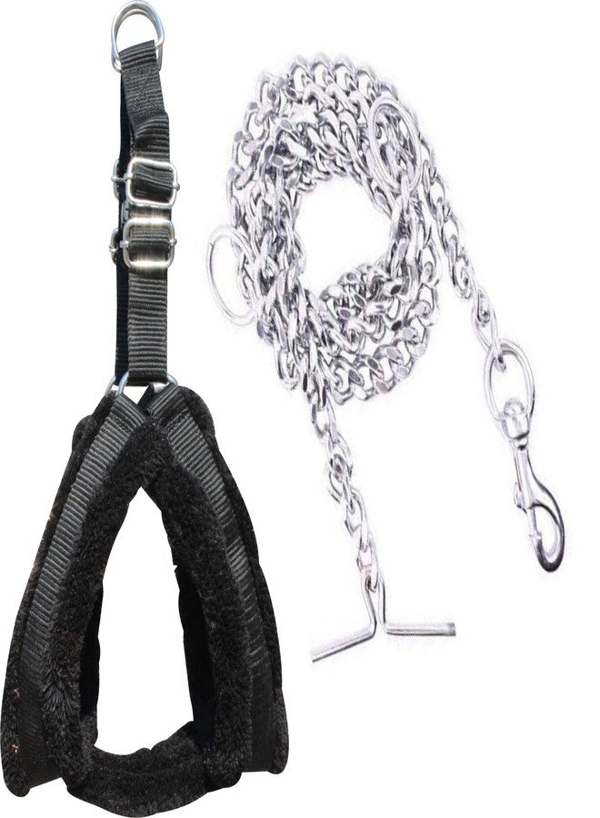 PEDIGONE Dog Belt Combo of Nylon Fur Padded Dog Harness with Dog Chain Specially for Medium Breeds Dog Harness Chain (Black) - Image 1