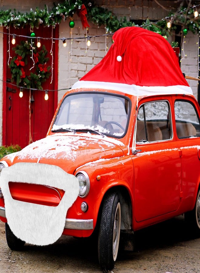 Datanly 18 ft Giant Christmas Decorations for Car Golf Cart Santa Hat for Car Velvet Santa Hat with Beard Car Accessories Santa Claus Decorations for Cars Christmas Car Decor Cover for Most Car - Image 4