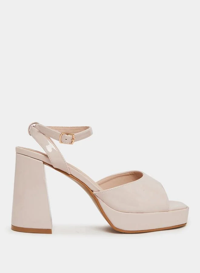Styli Blush Pink Block Heels Sandals