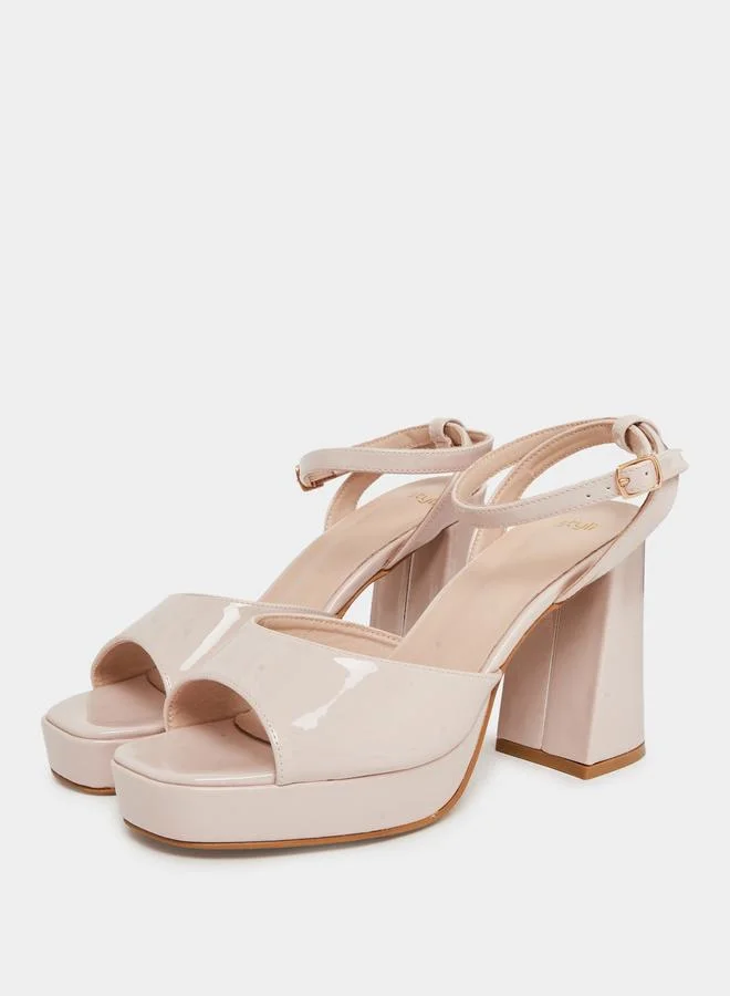 Styli Blush Pink Block Heels Sandals