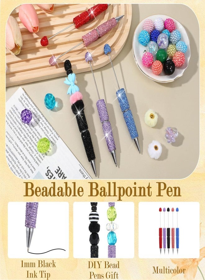 Lemecima 15 Pcs Glitter Beadable Pens Full Rhinestone Fancy Pens for Beads DIY Diamond Beaded Pen Kit Cute Journalling Ballpoint Fun Bling Ballpoint for DIY Craft Making (Full Diamond) - Image 3