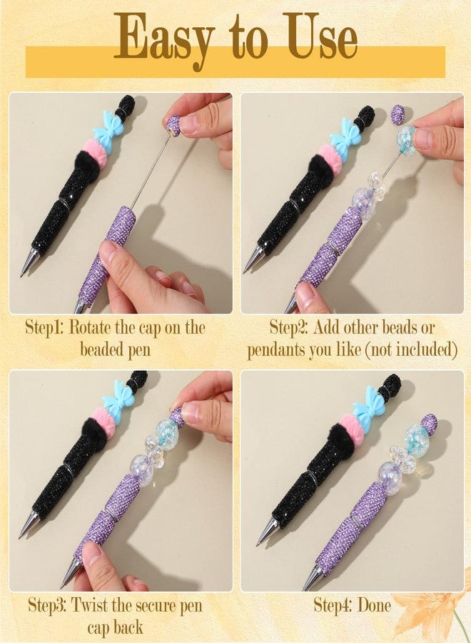 Lemecima 15 Pcs Glitter Beadable Pens Full Rhinestone Fancy Pens for Beads DIY Diamond Beaded Pen Kit Cute Journalling Ballpoint Fun Bling Ballpoint for DIY Craft Making (Full Diamond) - Image 4