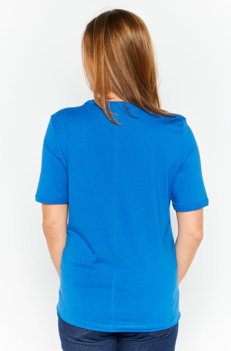 ESPRIT Women Crew Neck Short Sleeve Graphic Top, Blue - Image 3