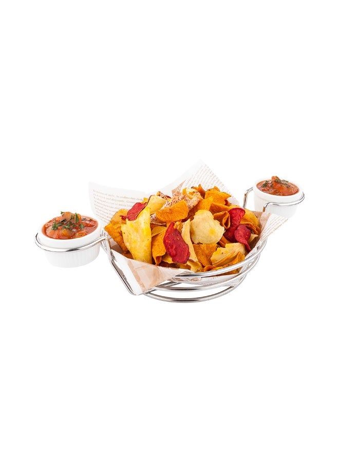 Restaurantware 10.2 x 6.9 x 3.1 Inch Restaurant Basket, 1 Round French Fry Basket - With 2 Ramekin Holders, Stainless Steel Serving Baskets, For Chicken Tenders, Hot Dogs, Wings, or Onion Rings  - Image 2
