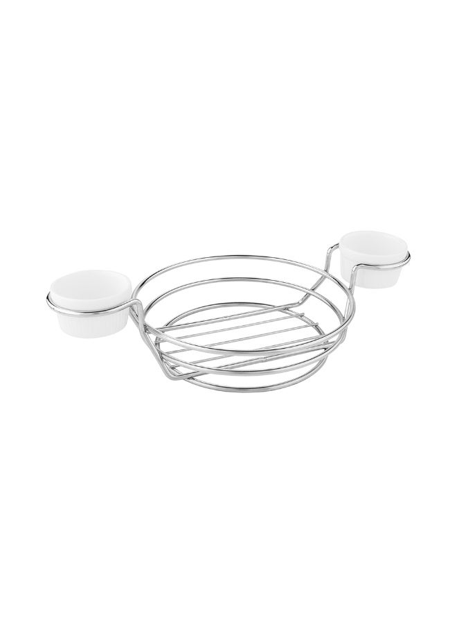 Restaurantware 10.2 x 6.9 x 3.1 Inch Restaurant Basket, 1 Round French Fry Basket - With 2 Ramekin Holders, Stainless Steel Serving Baskets, For Chicken Tenders, Hot Dogs, Wings, or Onion Rings  - Image 1
