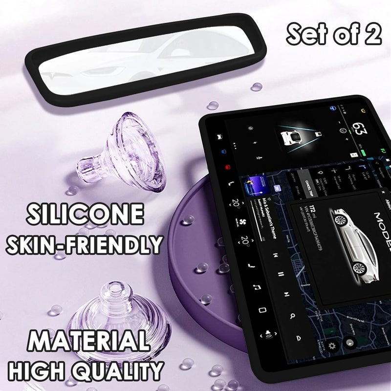 Tesla Model 3 & Model Y Interior Accessories: 2-Piece Black Silicone Trim Kit - Custom Precise Fit, Waterproof Wear-Resistant Screen Protector Frame & Rearview Mirror Cover for 2019-2025 Tesla Interio - Image 5