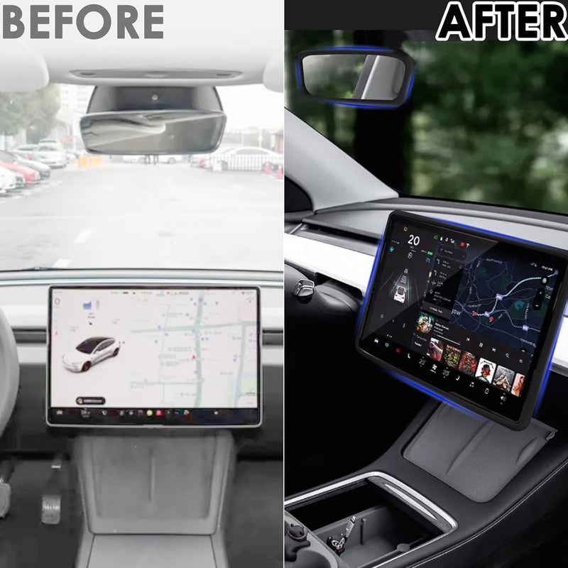 Tesla Model 3 & Model Y Interior Accessories: 2-Piece Black Silicone Trim Kit - Custom Precise Fit, Waterproof Wear-Resistant Screen Protector Frame & Rearview Mirror Cover for 2019-2025 Tesla Interio - Image 2