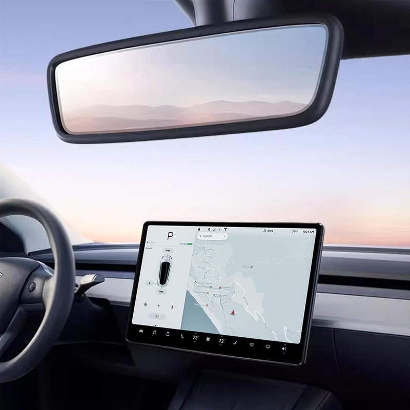 Tesla Model 3 & Model Y Interior Accessories: 2-Piece Black Silicone Trim Kit - Custom Precise Fit, Waterproof Wear-Resistant Screen Protector Frame & Rearview Mirror Cover for 2019-2025 Tesla Interio - Image 1