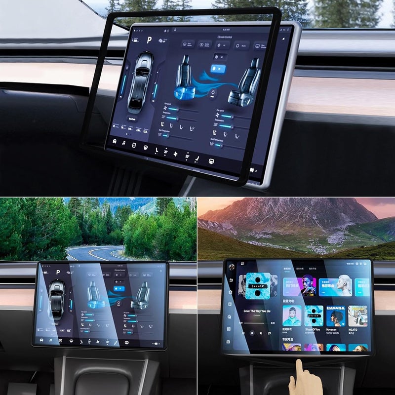 Tesla Model 3 & Model Y Interior Accessories: 2-Piece Black Silicone Trim Kit - Custom Precise Fit, Waterproof Wear-Resistant Screen Protector Frame & Rearview Mirror Cover for 2019-2025 Tesla Interio - Image 3