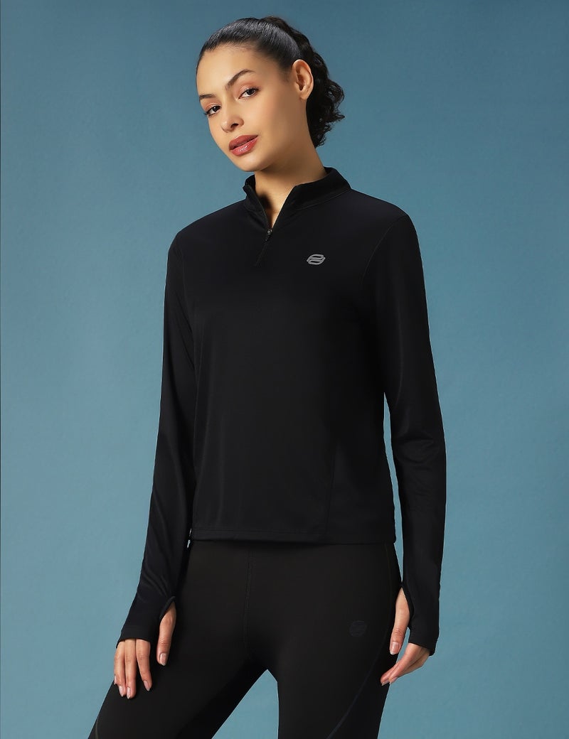 pump'd Women's Full sleeve T-shirt - Thumbhole open|  Activewear T-Shirt for Casual Wear | Mock Neck | Long Sleeve | Half-Zipper Closure - Image 2
