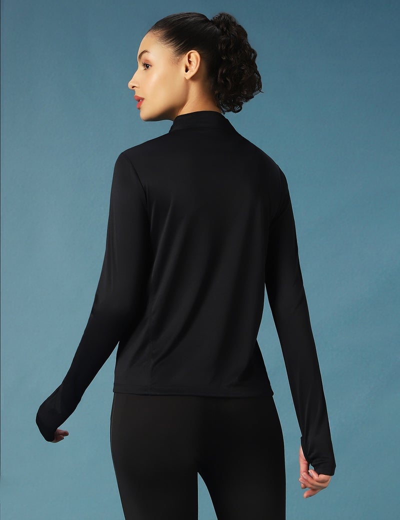 pump'd Women's Full sleeve T-shirt - Thumbhole open|  Activewear T-Shirt for Casual Wear | Mock Neck | Long Sleeve | Half-Zipper Closure - Image 3