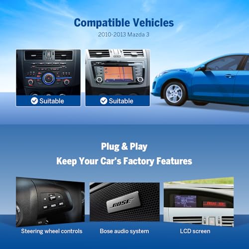 EONON راديو سيارة Eonon 9" لمازدا 3 2010-2013، QCM6225-AD ثماني النواة 6+64GB، CarPlay وAndroid Auto اللاسلكي، جهاز استقبال راديو سيارة بشاشة تعمل باللمس QLED، 4G LTE/Bluetooth/HDMI/SWC - ترقية M3BLX6S - Image 3