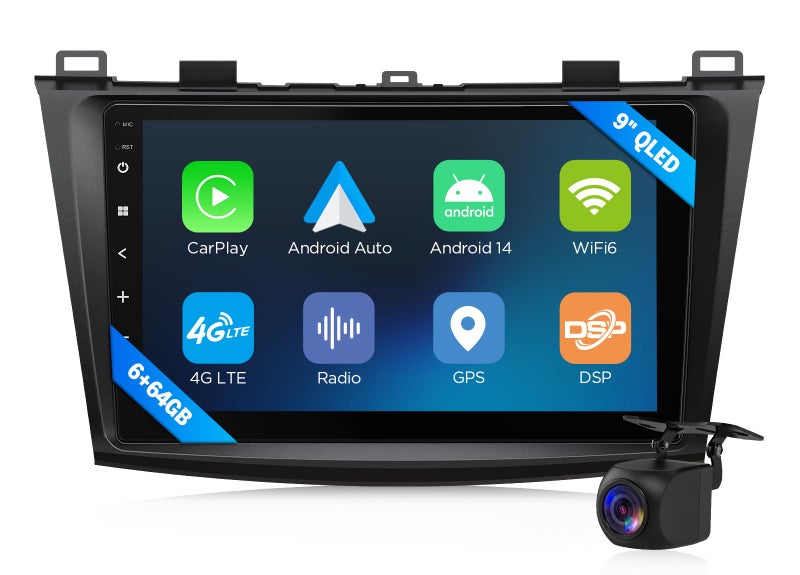 EONON راديو سيارة Eonon 9" لمازدا 3 2010-2013، QCM6225-AD ثماني النواة 6+64GB، CarPlay وAndroid Auto اللاسلكي، جهاز استقبال راديو سيارة بشاشة تعمل باللمس QLED، 4G LTE/Bluetooth/HDMI/SWC - ترقية M3BLX6S - Image 1