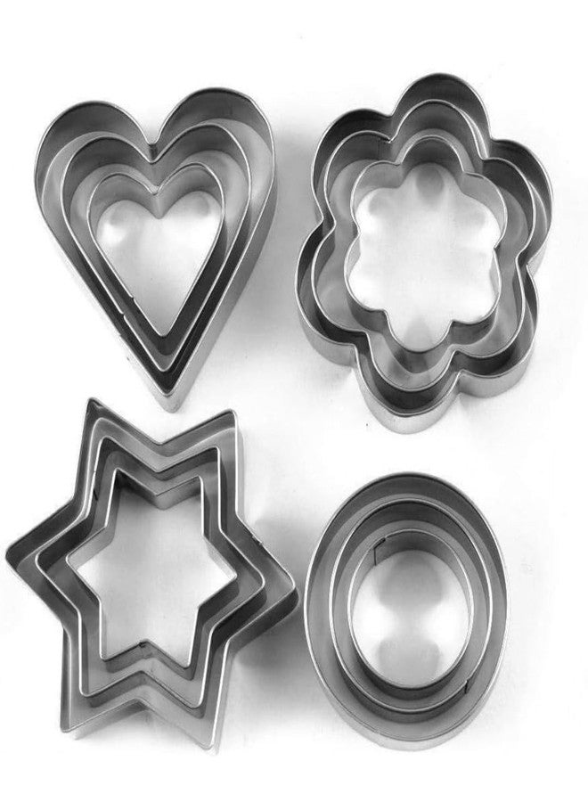 KRISHNPRIYA 12-Piece Stainless Steel Cookie Cutter Set | Heart, Flower, Star & Round Shapes | Food-Grade, Non-Stick & Durable Biscuit Cutters | Perfect for Baking, Fondant & Snacks - Image 1