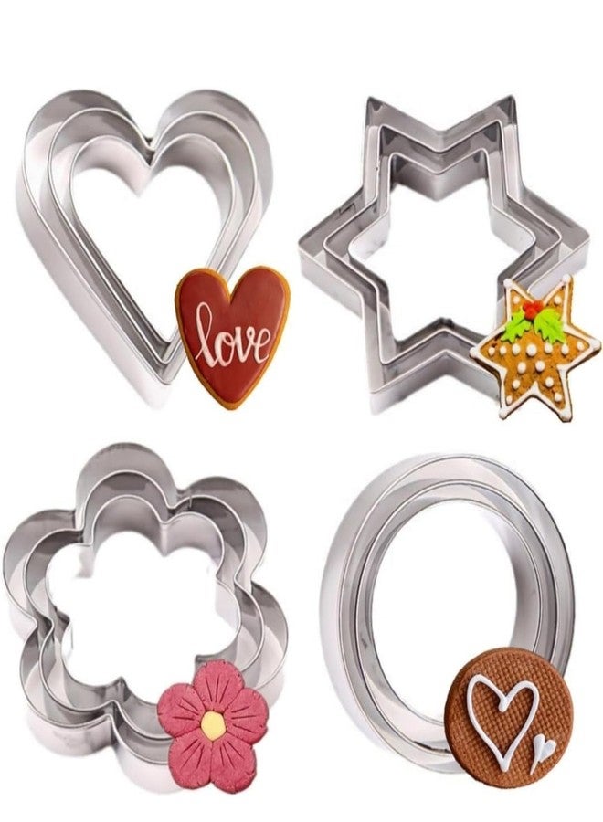 KRISHNPRIYA 12-Piece Stainless Steel Cookie Cutter Set | Heart, Flower, Star & Round Shapes | Food-Grade, Non-Stick & Durable Biscuit Cutters | Perfect for Baking, Fondant & Snacks - Image 3