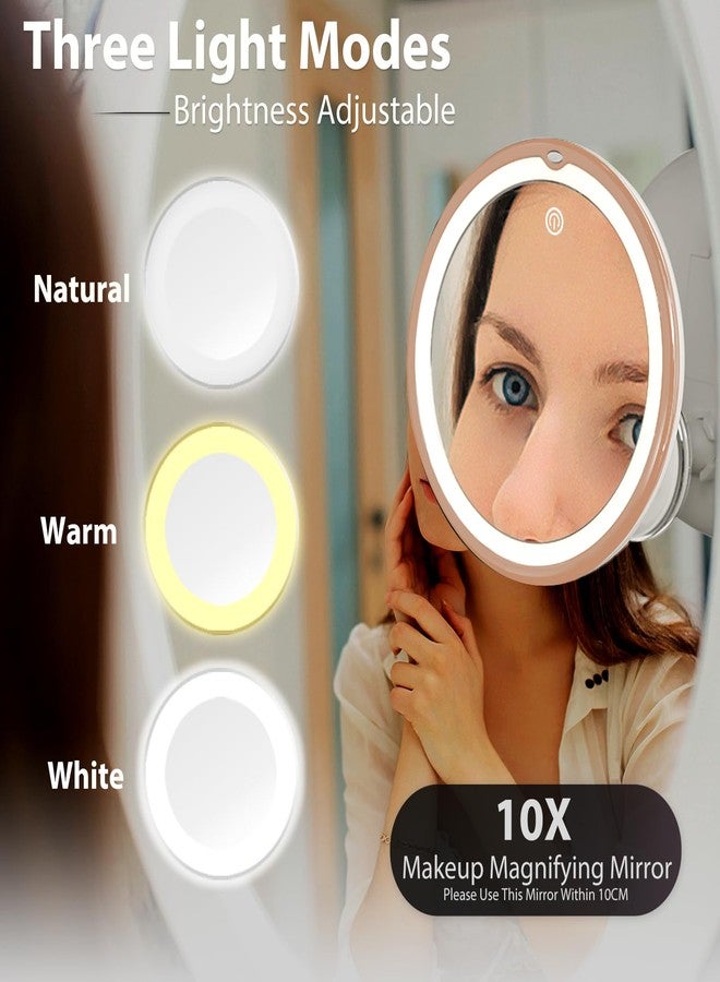SNOWFLAKES SNOWFLAKES 8" Magnifying Mirror with Lights-10x Magnification Makeup Mirror with Suction Cups - Bathroom Shower Mirror - Easy Install - 360 Degree Swivel Joint（Gold） - Image 3