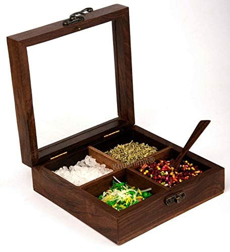Khushimit Pure Sheesham Wooden Table Top Mouth Freshener Mukhwas Box For Dinning Table Antique Look Explore Your Kitchen with Nature - Image 1